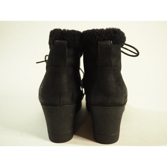 Ugg Black Leather Wedge Black Sheepskin Lined Heel Ankle Boots, 8 - Picture 4 of 9